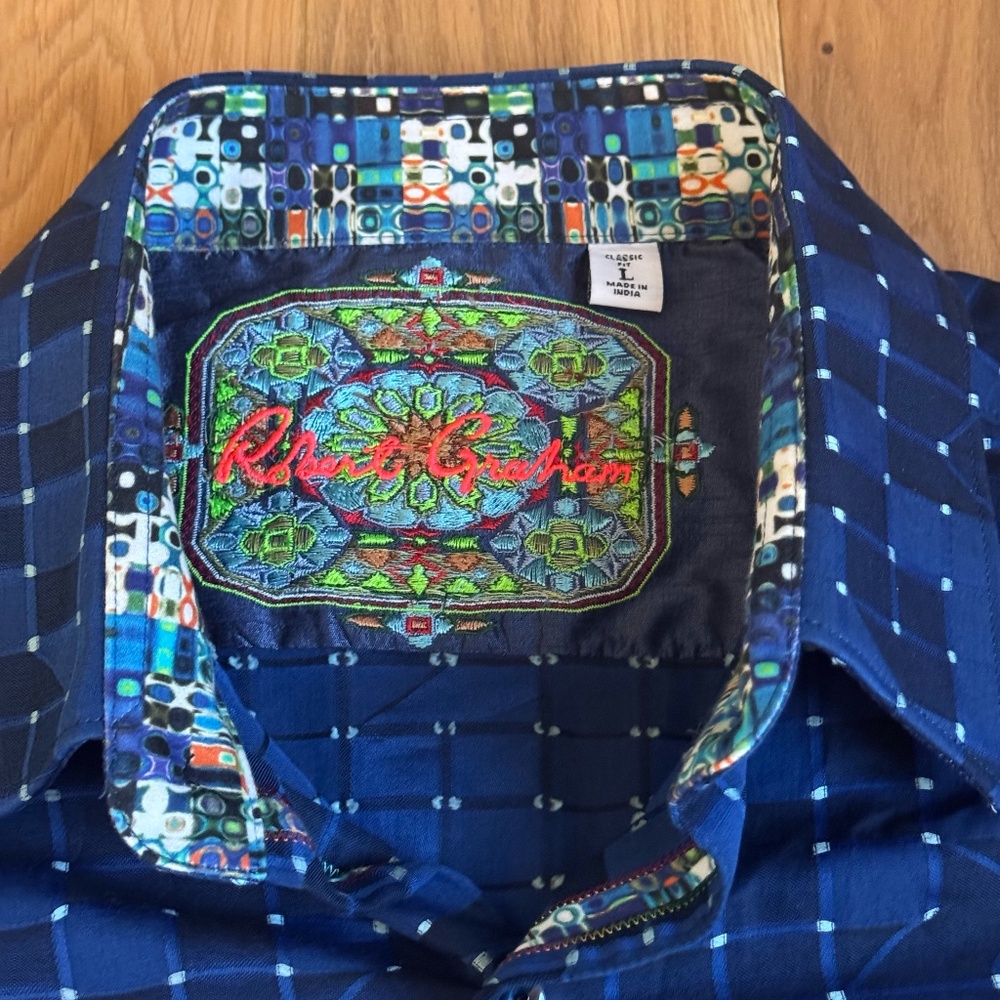 Robert Graham Knowledge Wisdom Truth Shirt Men’s L Blue Geometric